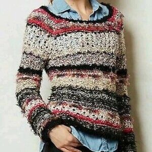 Anthropologie Sleeping on Snow Sweater Avalon Fuzzy Striped Sequin Size Medium